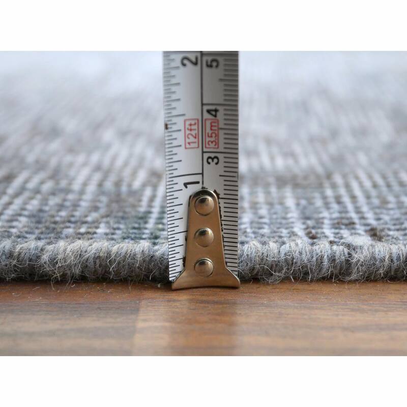 Shahbanu Rugs Gray Worn Down Wool Vintage Bohemian Hand Knotted Persian Tabriz Silver Wash